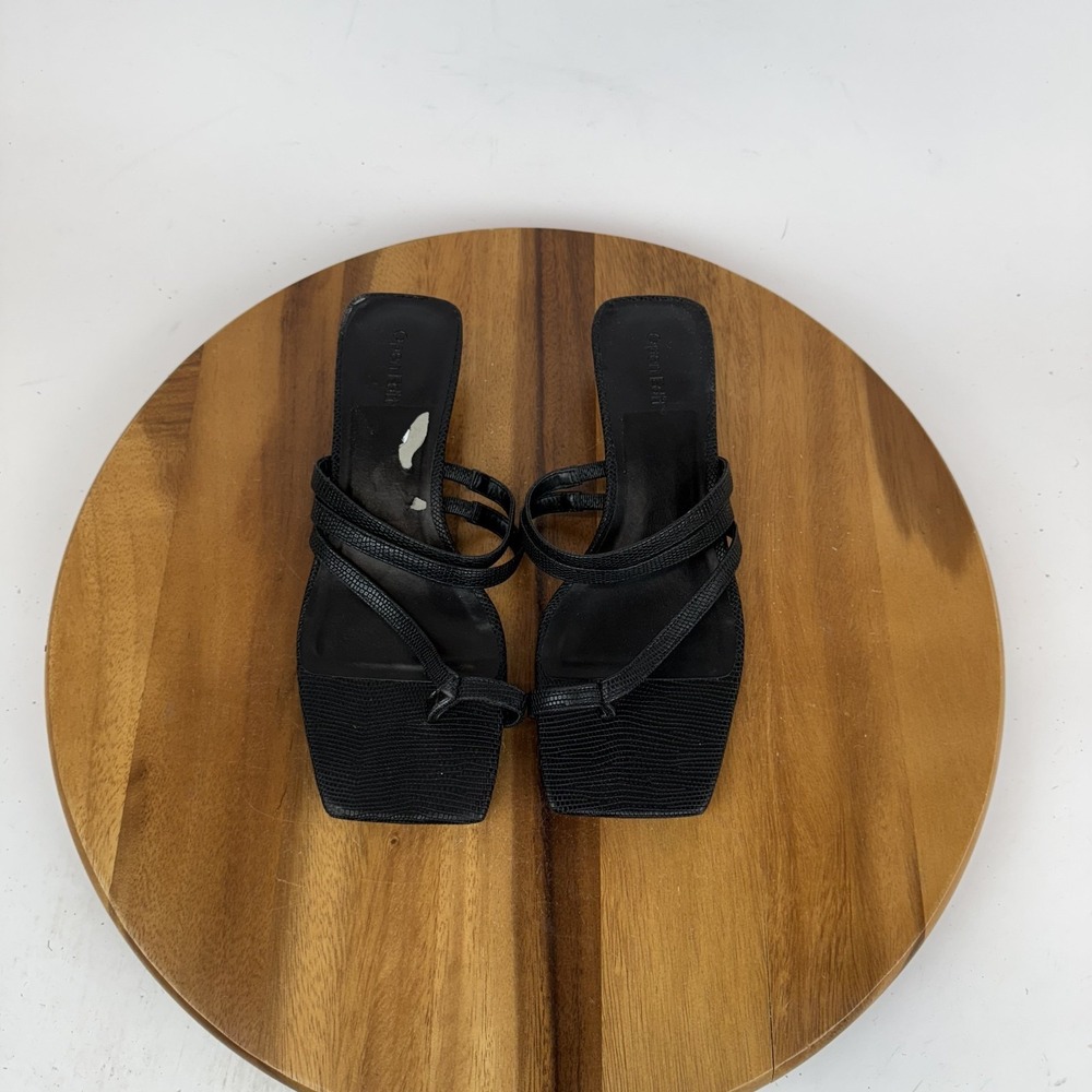 New Womens Open Edit Jagger Black Croc Print Thong Sandals Kitten Heels Size 9.5
